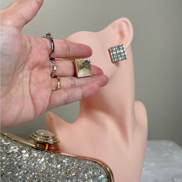 ✨ Square Crystal Stud Earrings — Modern Chic, Gold Plated, Statement Zirconia - Picture 7 of 8